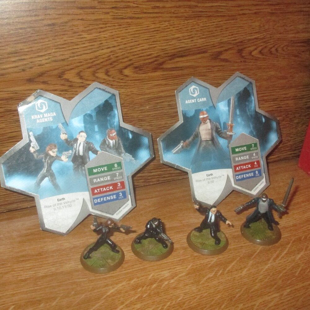 Heroscape Agent Carr and Krav Agents Set of 4 Miniatures / Figures with 2 cards